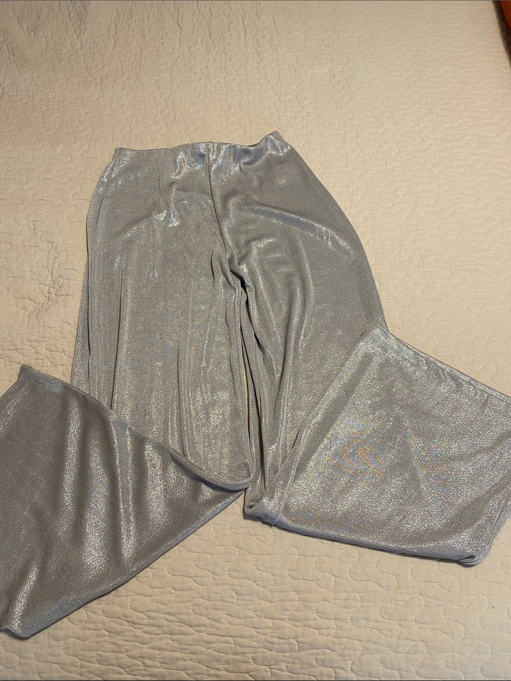 Zara Metallic Silver Wide-Leg Pants